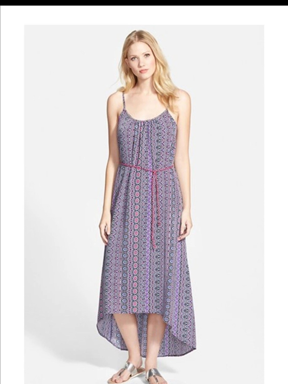 Sanctuary Purple Printed Hi-Low Spaghetti Strap Maxi Dress